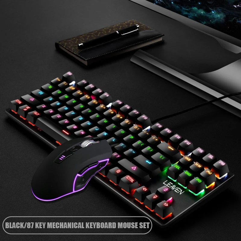 

Mechanical Gaming Keyboard & Mouse Set, 87 Keys, Seven Colors RGB USB