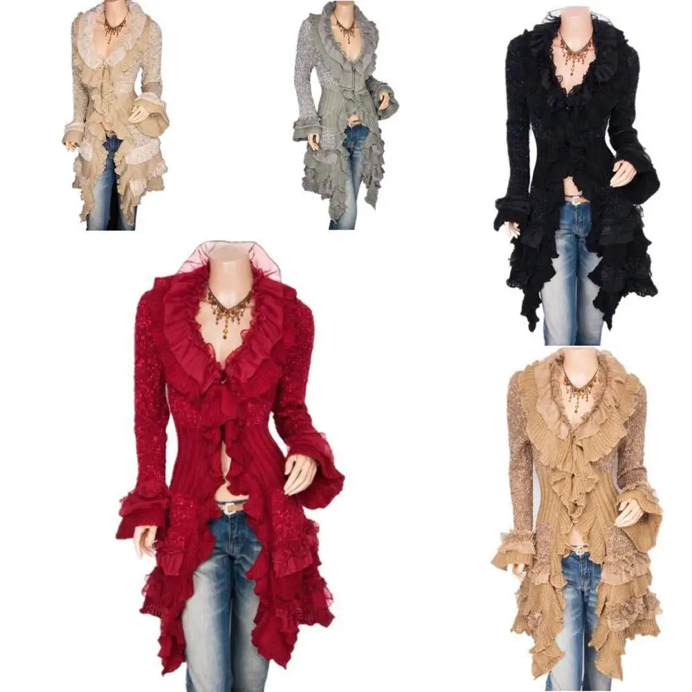 

Женский винтажный пиджак эпохи Возрождения, кружевная куртка в викторианском стиле, в стиле стимпанк, со стоячим воротником, средневековое ...