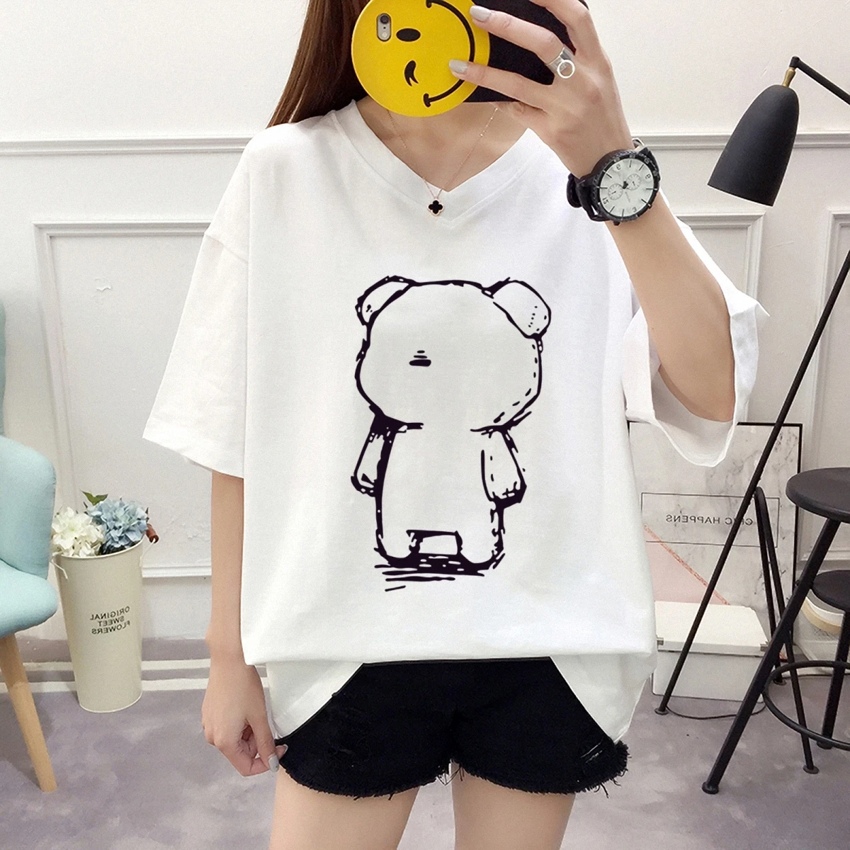 Женская универсальная Повседневная футболка с короткими рукавами и принтом