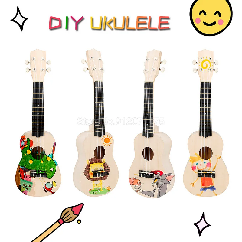 

21 Inch Simple And Fun Ukulele Hawaii Guitar Handwork Children s Toy Assembly For Amateur Kit Tool Ukelele Support Painting