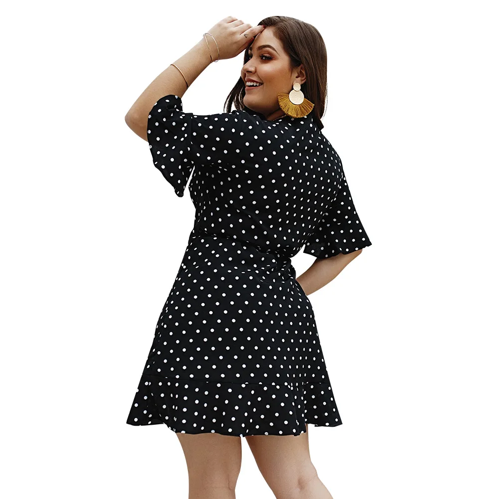 2019 Summer New Original Design Big Size Women V Neck Wave Point Sexy Mini Dress 4XL for Fat MM Ladies Loose Plus Dresses | Женская