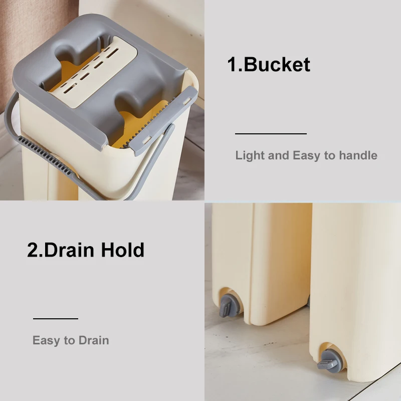 Squeeze Mop With Bucket Head 360 Rotating Flat Microfiber Pads Hand-free Wash Floor Wet And Dry Home Cleaning Tool | Дом и сад