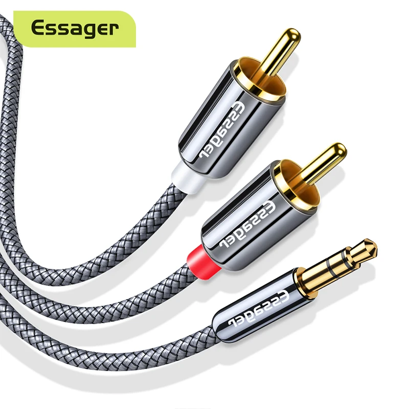 Кабель Essager RCA с разъемом 3 5 мм на 2 Aux аудиокабель штекер 2RCA адаптер сплиттер для ТВ