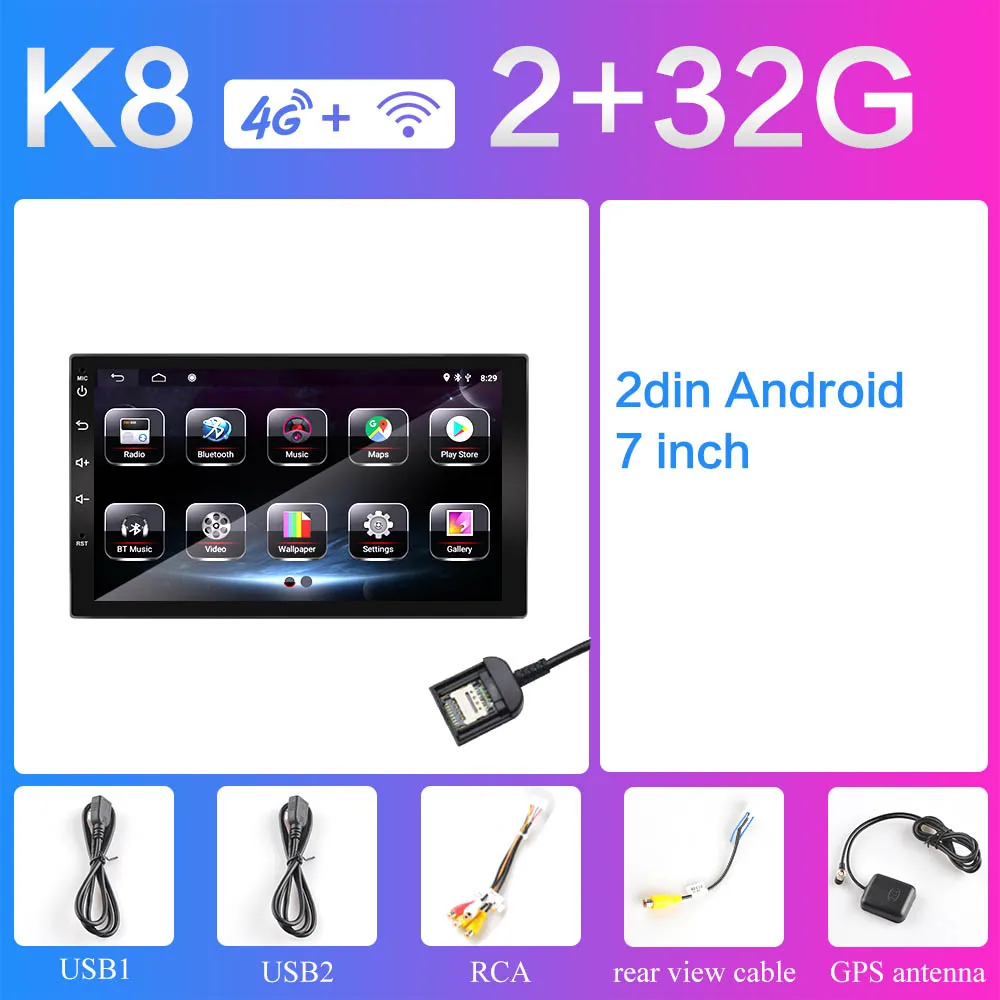 2 Din " Android 8,1 Автомагнитола 2DIN HD Авторадио 4G WiFi USB FM Аудио Видео Мультимедиа стерео плеер универсальный gps навигация - Цвет: K8 2G 32G rom