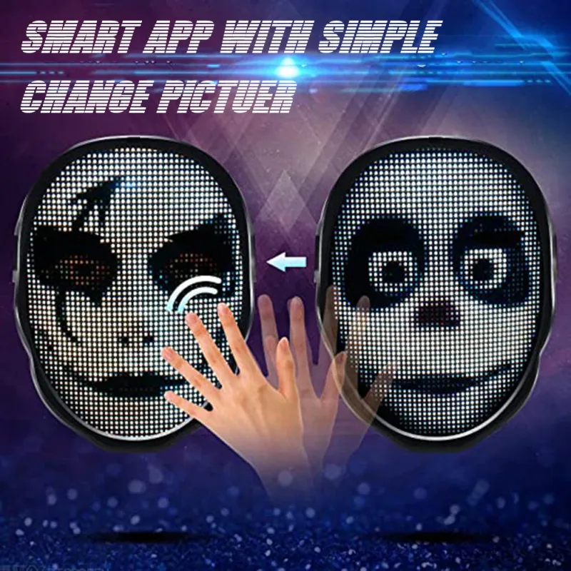 

Face-Changing Glowing Mask APP Control Halloween Full-Color LED DIY Shining Mask For Ball Festival DJ Party Mask Party Decor