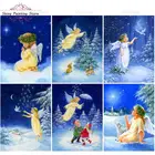 Алмазная живопись 5D вышитый бриллиантами Ангел Girl Boy, полный квадрат, круглая картина, зимний Снежный пейзаж, Набор для вышивки крестиком, домашний декор