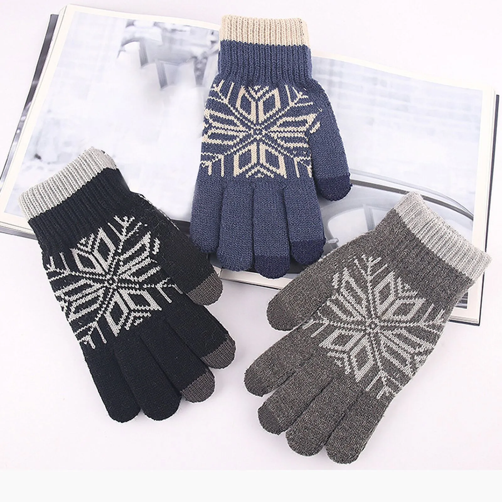 

Women Men Cashmere Knitted Gloves Autumn Winter Warm Thick Woolen Knitted Stretch Gloves Female Full Finger Skiing Gloves