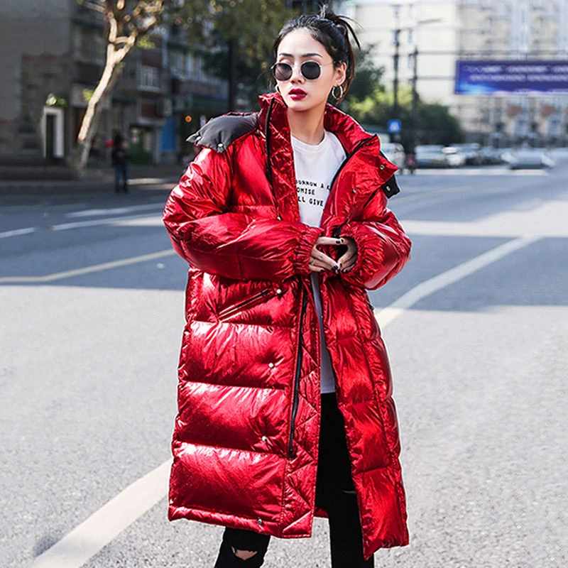 

SONDR 2020 High Street Women Winter Down Cotton Jackets Long Parkas For Women Warm Hooded Red Bright Female Fashion Clothes Tide