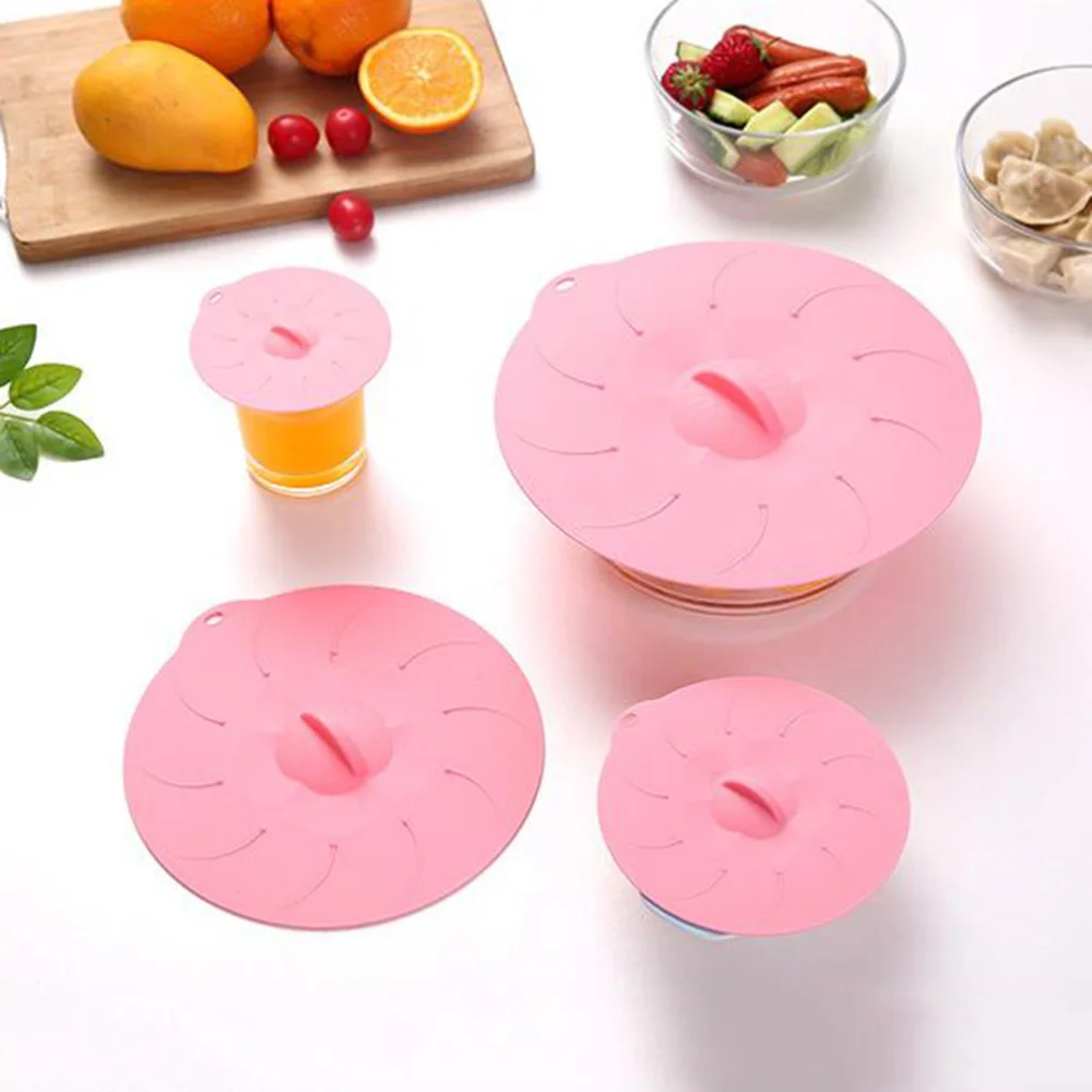 

4pcs Food Bowl Lids Set Multifunction Silicone Pot Cover Heat Resistant Sealed Lid )