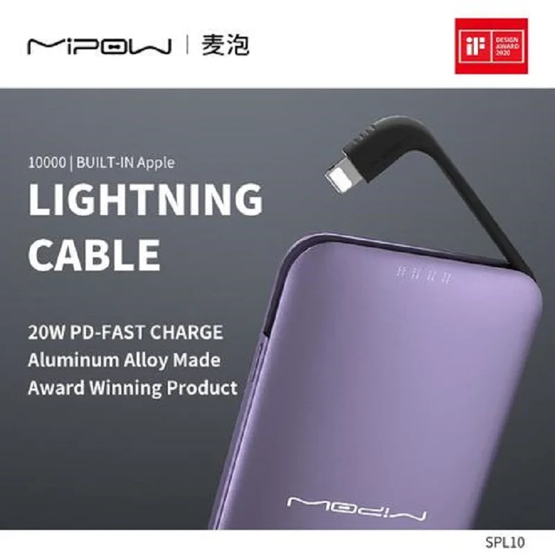 

MIPOW Power Bank 10000mAh 20W PD Fast Charging For iPhone 12 13 Pro Xiaomi Charge Portable Charger Powerbank Built in Cables