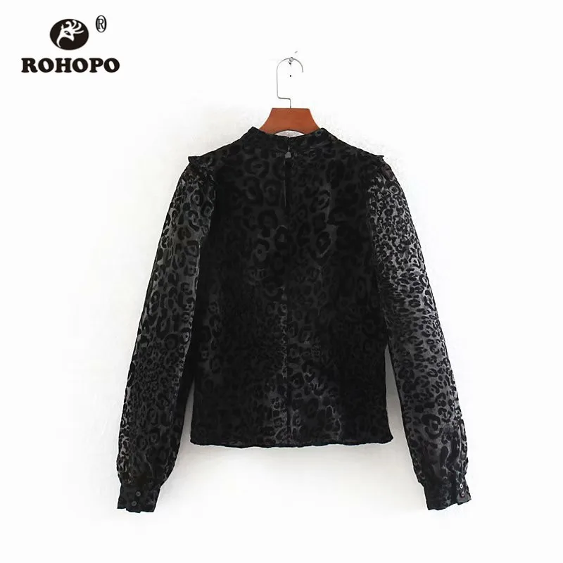 ROHOPO круглый воротник застежка-молния Добби животный принт блузка из органзы