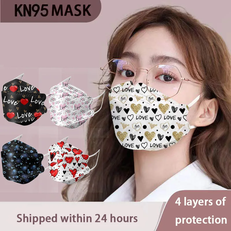 Маска KN95mask для мужчин и женщин, дышащая черная маска с принтом на День святого Валентина, ffp2 homologada kn95, ffpp2, 50 шт.