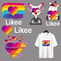 fashionable colorful printing clothing heat transfer patch heart shaped flag iron on t shirt top cat animal sticker waterproof