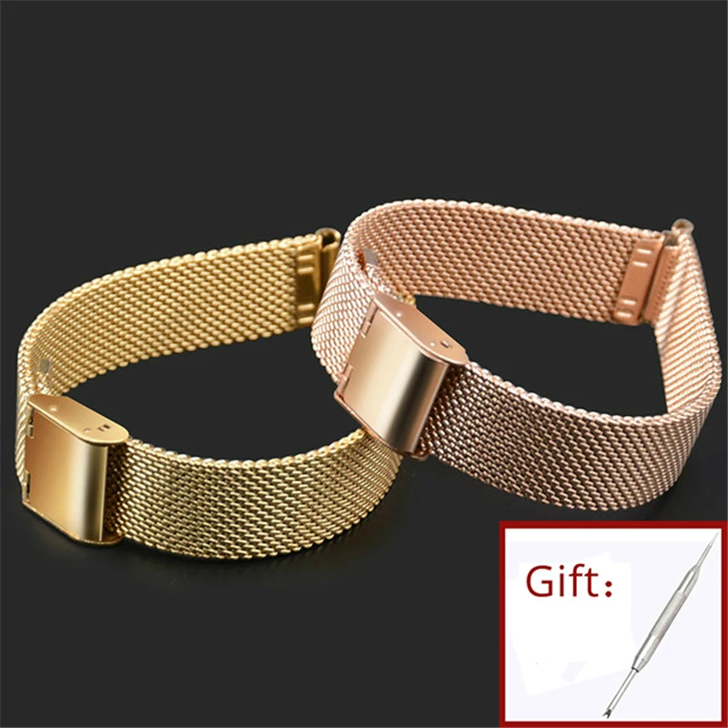 Миланский ремешок для часов из нержавеющей стали розовое золото 14 мм сетчатый