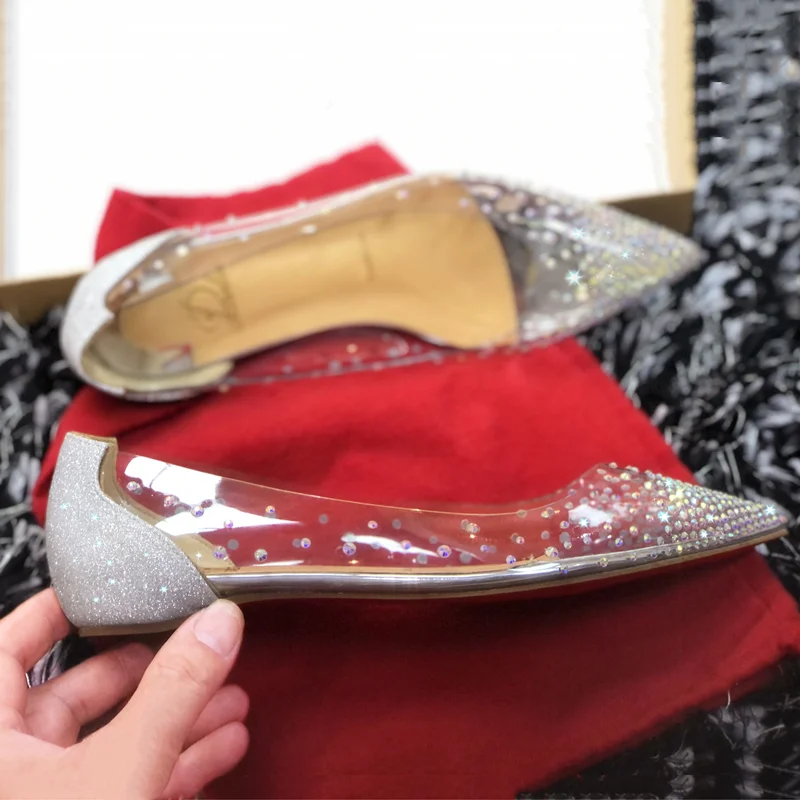 Туфли-лодочки женские прозрачные ПВХ заостренный носок кристаллы скрытый каблук