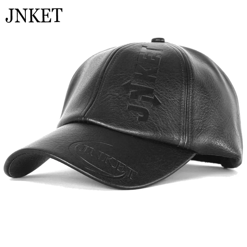 

Мужская и Женская Бейсболка JNKET, осенне-зимняя бейсболка из искусственной кожи с тиснением, шапки с логотипом, ветрозащитная, регулируемая б...