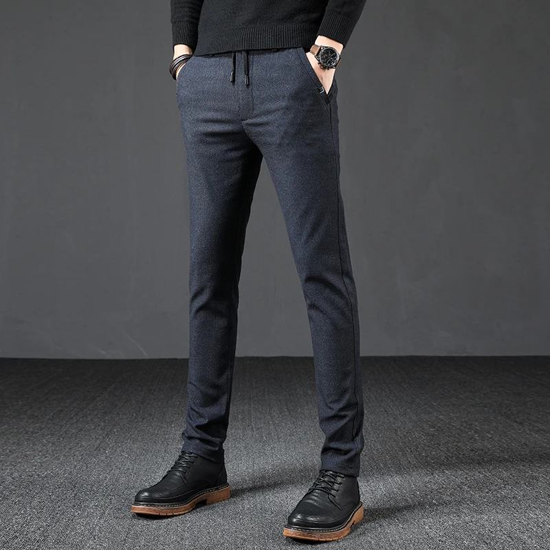 Теплое модное мужское стрейчевое платье фланелевые черные Синие Серые