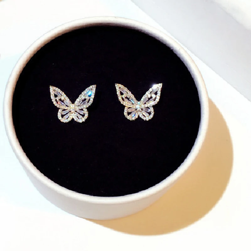 

Luxury Women Earrings 925 Silver Jewelry Accessories with Zircon Gemstone Butterfly Shape Stud Earring for Wedding Promise Gift