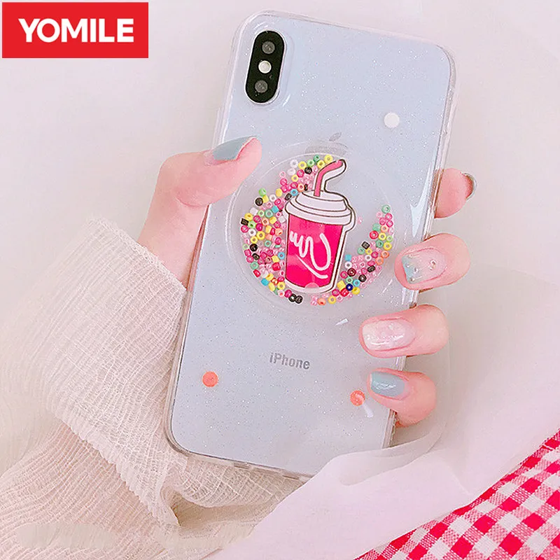 Quicksand Color Bead Phone Case For iphone 7 Plus x Cola Cup Patterned cover Clear Back case 6 6s 8 8Plus |