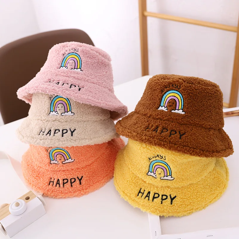 Kids Baby Boy Girl Warm Hat Korean Style Rainbow Embroidery Girl Boy Autumn Winter Warm Wool Cap