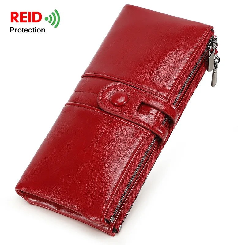 

Женский кошелек из натуральной кожи с RFID-защитой, Длинный кошелек двойного сложения, роскошный брендовый модный однотонный элегантный держ...