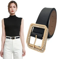fashion women wide corset desinger belts diamond square gold buckle female black waistband with dress overcoat luxury brand belt