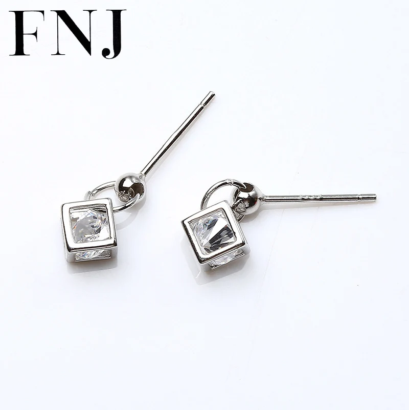 

FNJ Earrings 925 Silver Jewelry Original Pure S925 Sterling Silver Stud Earring for Women White Cubic Zircon