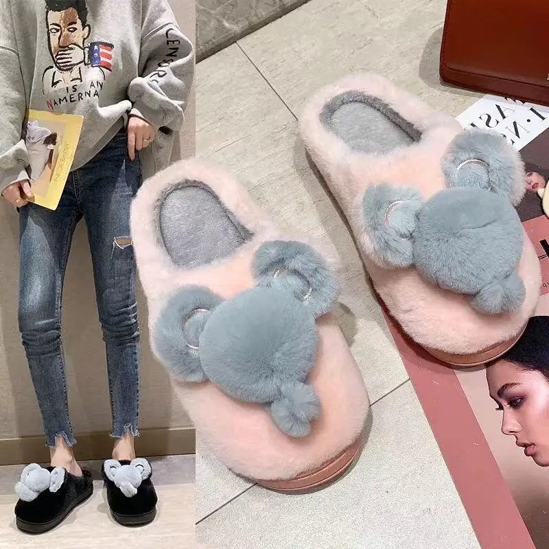 Прямая поставка женские зимние теплые пушистые тапочки домашние с мышкой