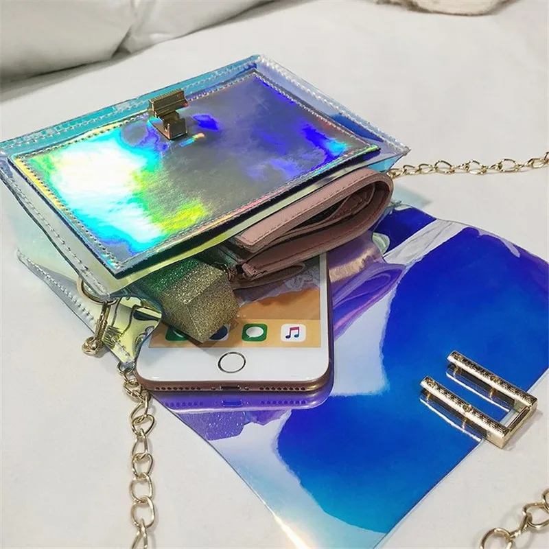 

2019 New Fashion Women Transparent Handbag Small Mini Phone Messenger Laser Shoulder Bag