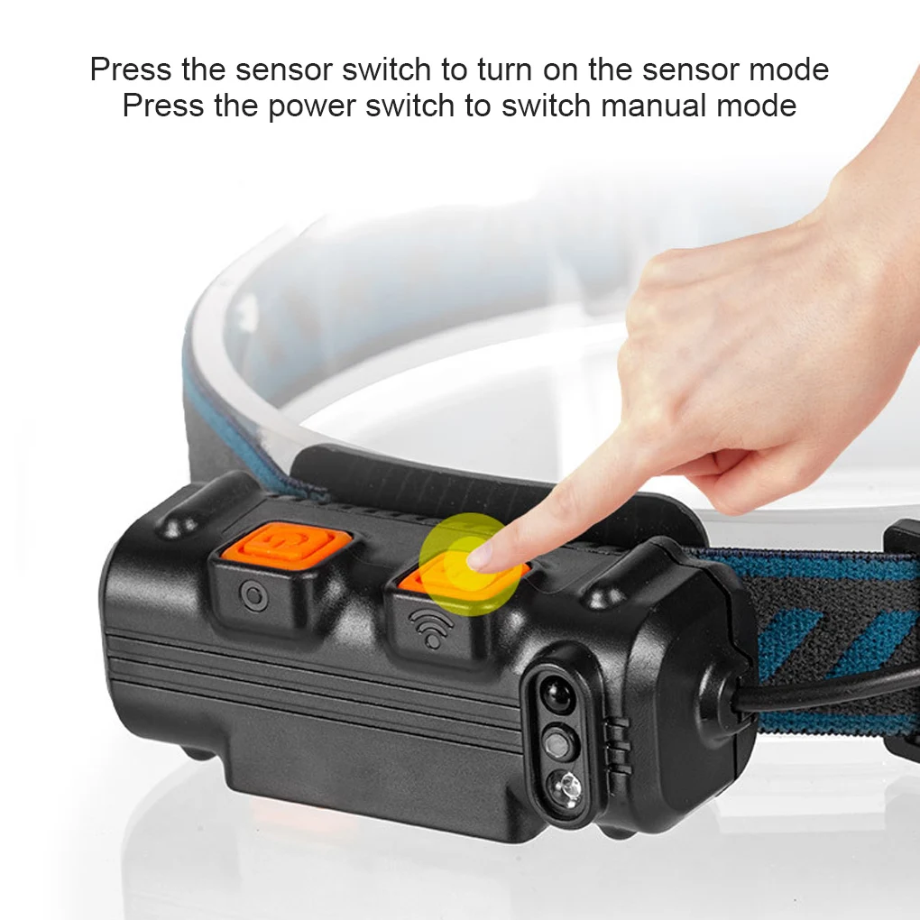 

Camping Headlight Adjustable LED Hand Induction Fishing Headlamp Outdoor Rechargeable Riding Flashlight 2COB Zoom Light