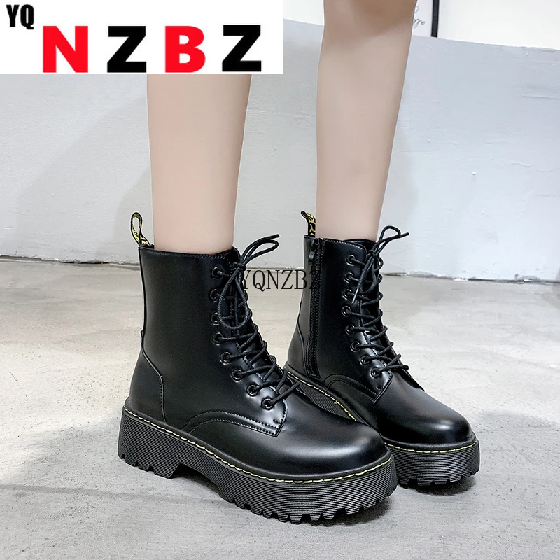 

Ankle Boots Women Genuine Lace-Up Round Toe Lady Booties Spring and Autumn Platform Sole Shoes 2021 Handmade New
