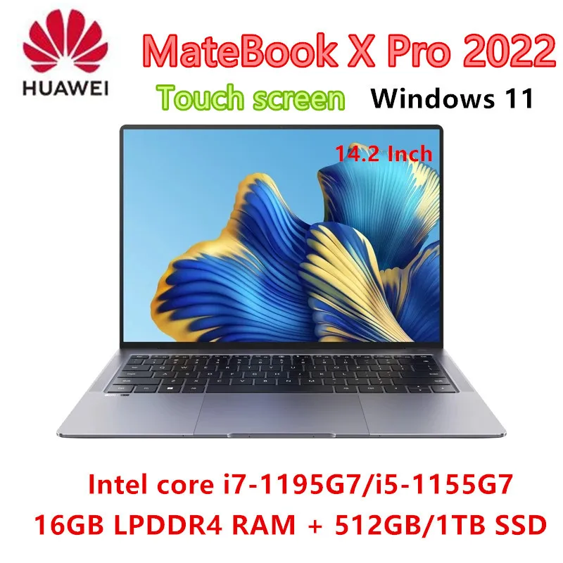 Ноутбук HUAWEI MateBook X Pro 2022 с процессором Intel Core i7-1195G7, 16 ГБ ОЗУ, 512 ГБ SSD, ноутбук на Windows 11 с сенсорным 3,1K экраном.