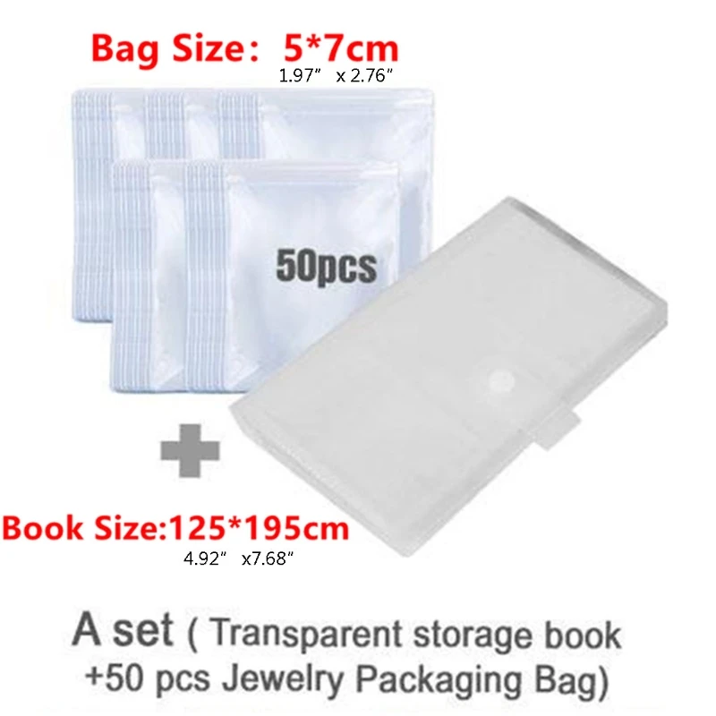 

72XE Jewelry Packaging Bag with Storage Book Self Sealing PVC Bags Thickened Clear Jewelry Earrings Storage Bags