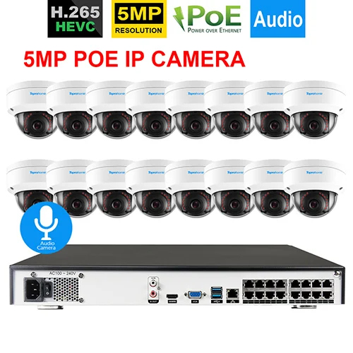 16 Dome Camera TOPROHOMIE H.265+ 16CH POE CCTV система 48 В 5MP безопасности Антивандальная аудио запись POE камера ночного видения комплект камеры наблюдения - Цвет: 16 Dome Camera