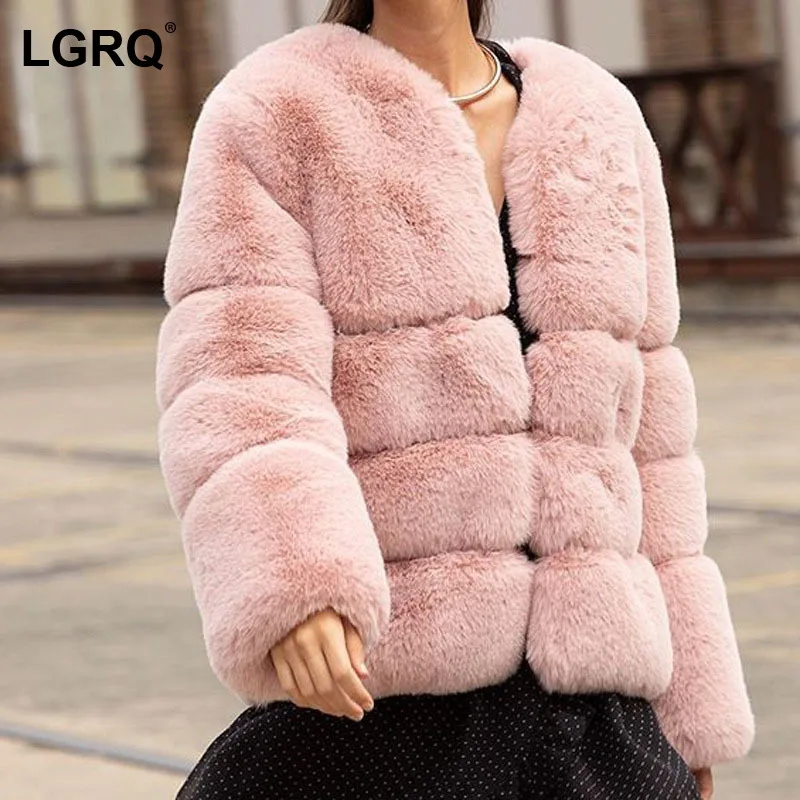 

[LGRQ] Warm Thicken Faux Fur Autumn Winter Jacket New Lapel Long Sleeve Overcoat Female Design Coat Fashion Tide 2021 19D39287