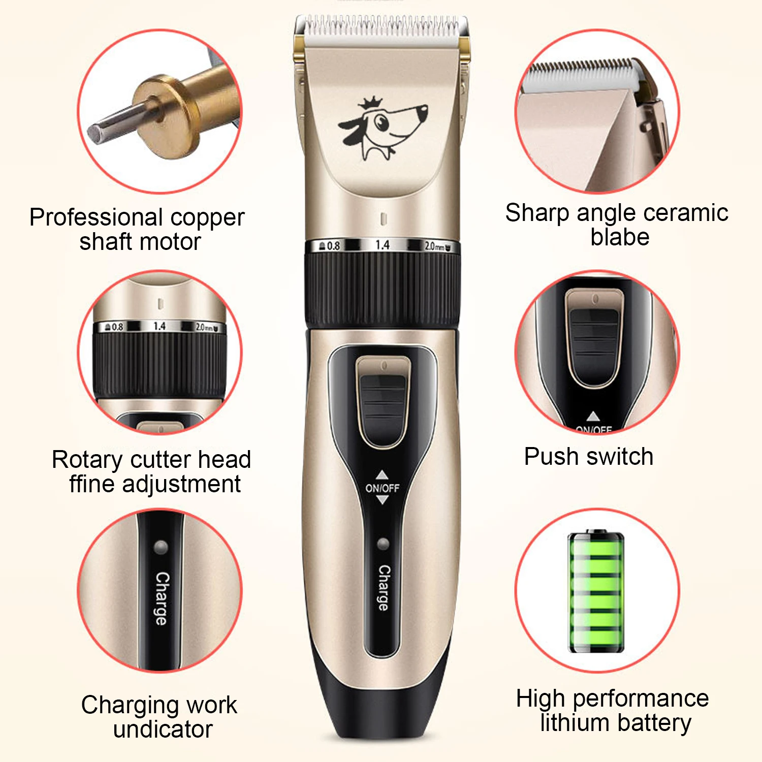 Behogar USB Перезаряжаемый электрический триммер для домашних животных средство для удаления ухода набор с щеткой ножницы машинка для стрижки ногтей 4 шт. ограничивающие насадки