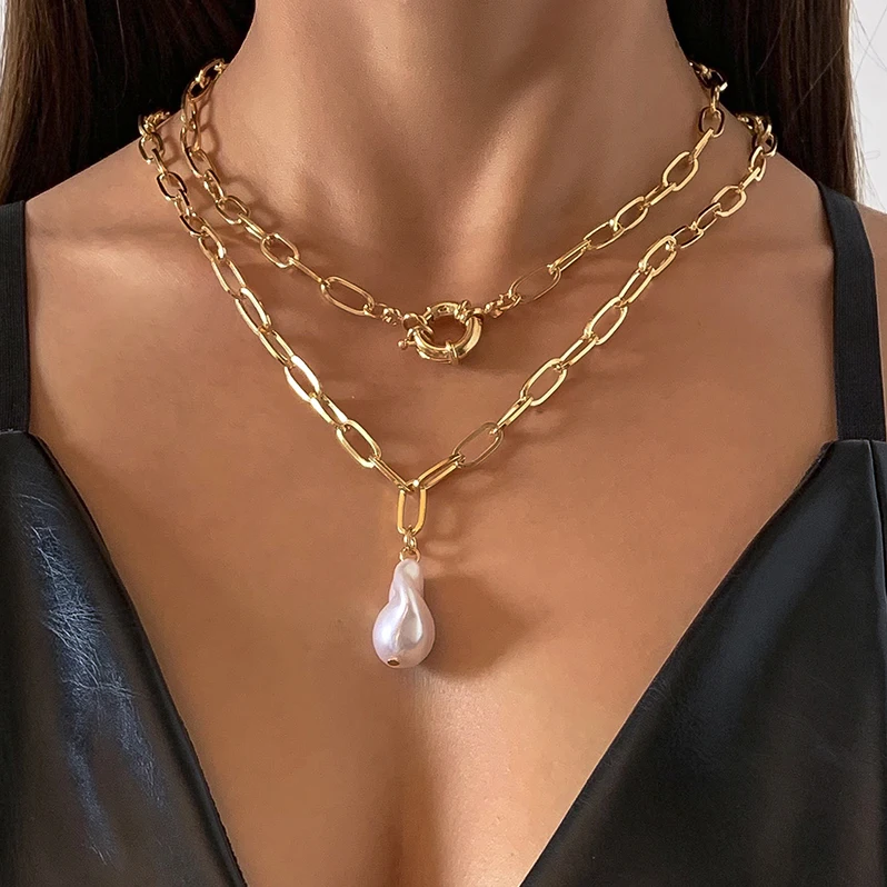

Ingemark 2Pcs/Set Goth Baroque Pearl Choker Necklace for Women Wedding Collar Punk O Buckle Pendant Necklaces Aesthetic Jewelry