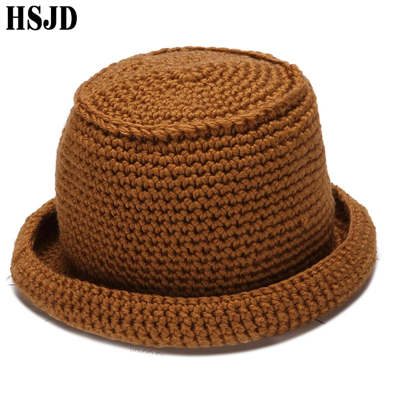 Зимние вязаные шляпы ведерки для женщин и девочек осенние модные однотонные