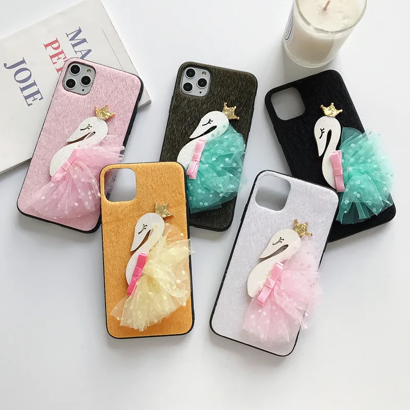 For Samsung Galaxy S 7 8 9 10 plus pro edge Note Winter fluff Phone Case Yarn Swan for A J Series M10 20 30 |