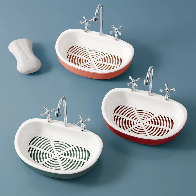 1 шт. Кран форма Слива мыльница портативная Ванная комната продукты двойной слой 3