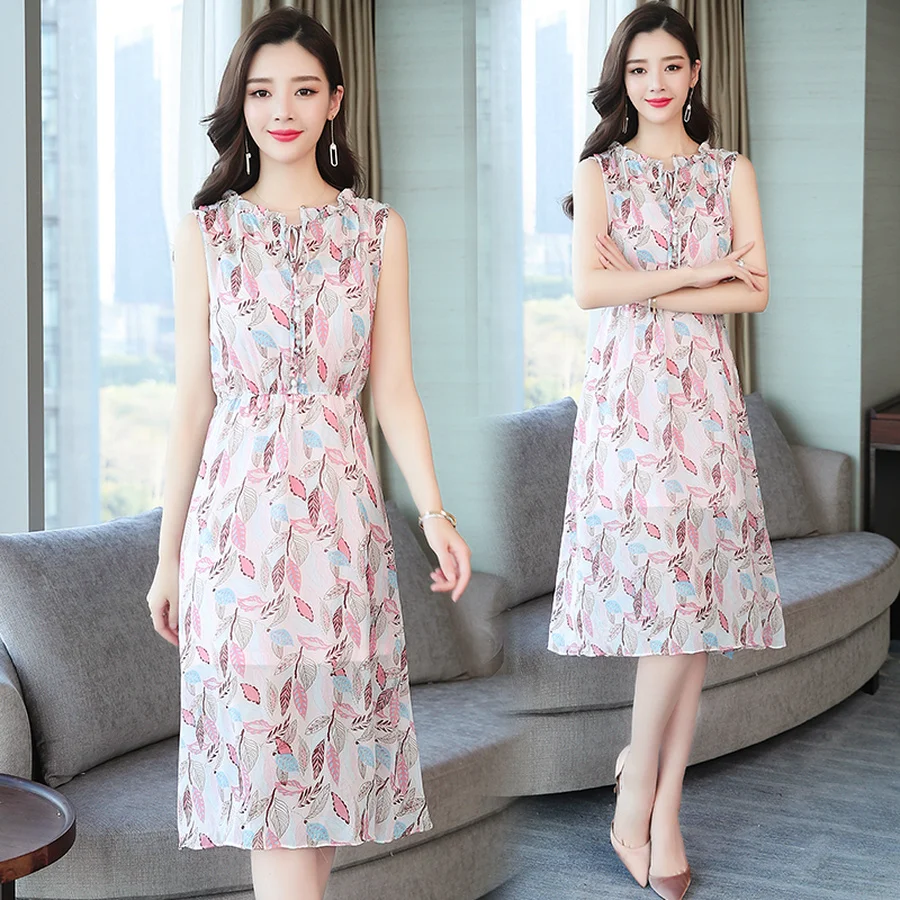 Женское шифоновое платье без рукавов элегантное винтажное средней длины в стиле