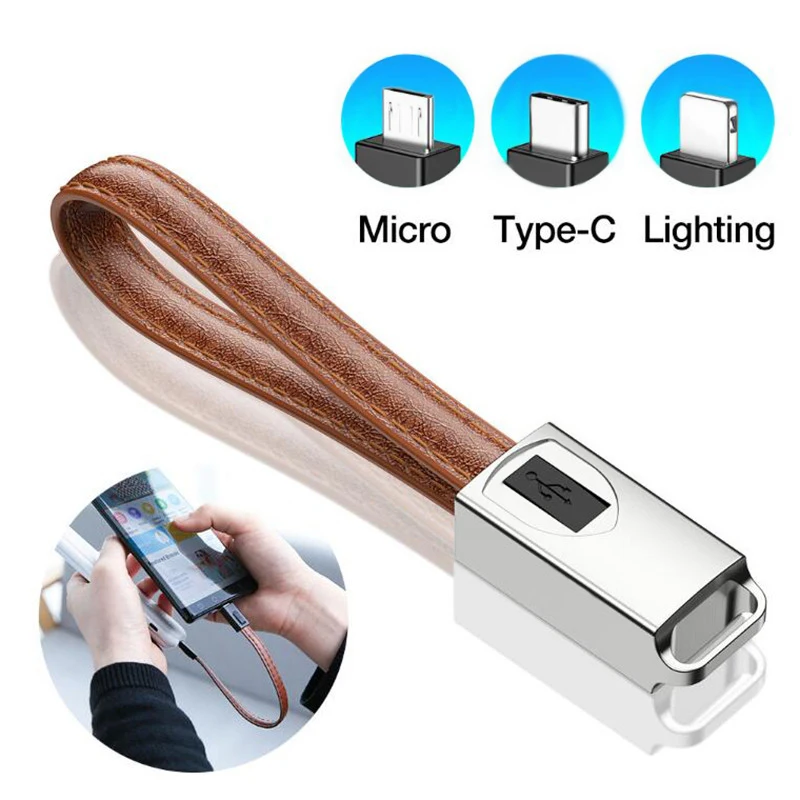 Брелок USB кабель для iPhone xiaomi samsung S9 S8 Mini кожа type C USB кабели для телефонов 2A Быстрая зарядка данных для кабеля USB C