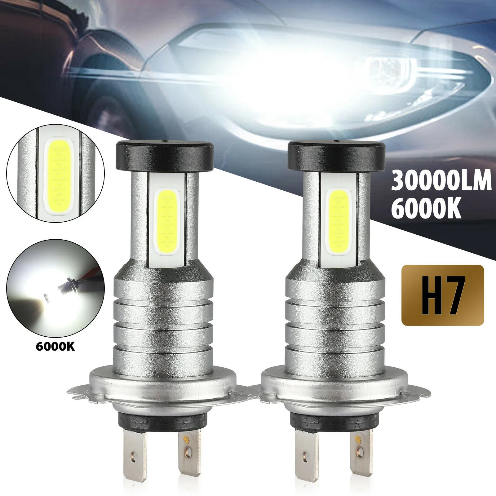 

IP68 Headlight Bulb Kit LED Lamp High Low Beam Waterproof 2pcs 30000LM