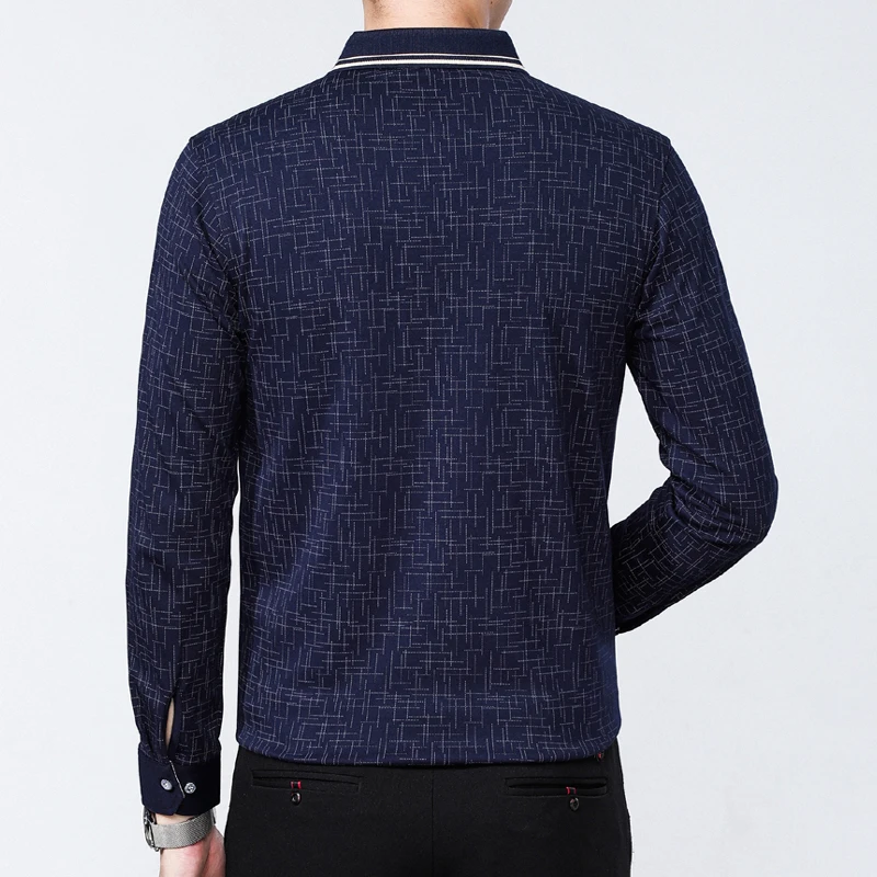 Рубашка-поло мужская с длинным рукавом деловая Повседневная в клетку B046 весна |