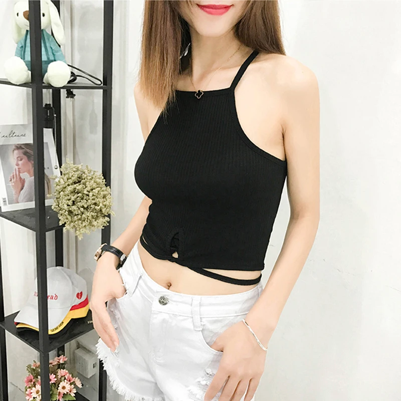 

Women Y2k Halter Neck Sleeveless Camisole Cropped Top Solid Vest Summer Sexy waistcoat Streetwear Top With Thin Straps