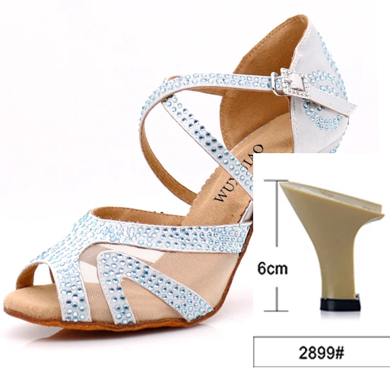 heel 6cm WUXIJIAO/Серебристые атласные латинские женские туфли для танцев; вечерние туфли со стразами для бальных танцев; женская обувь 9 см - Цвет: heel 6cm