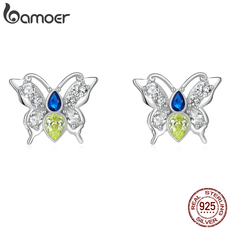 

Женские сверкающие серьги-гвоздики BAMOER из серебра 925 пробы с кубическим цирконием, Подарочная бижутерия, BSE004