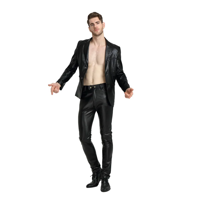 Мужские облегающие кожаные брюки на осень/зиму 2020 для культивации локомотивные с