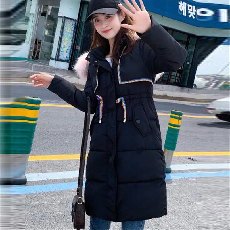 Большой меховой воротник студенческое свободное хлопковое пальто Женская