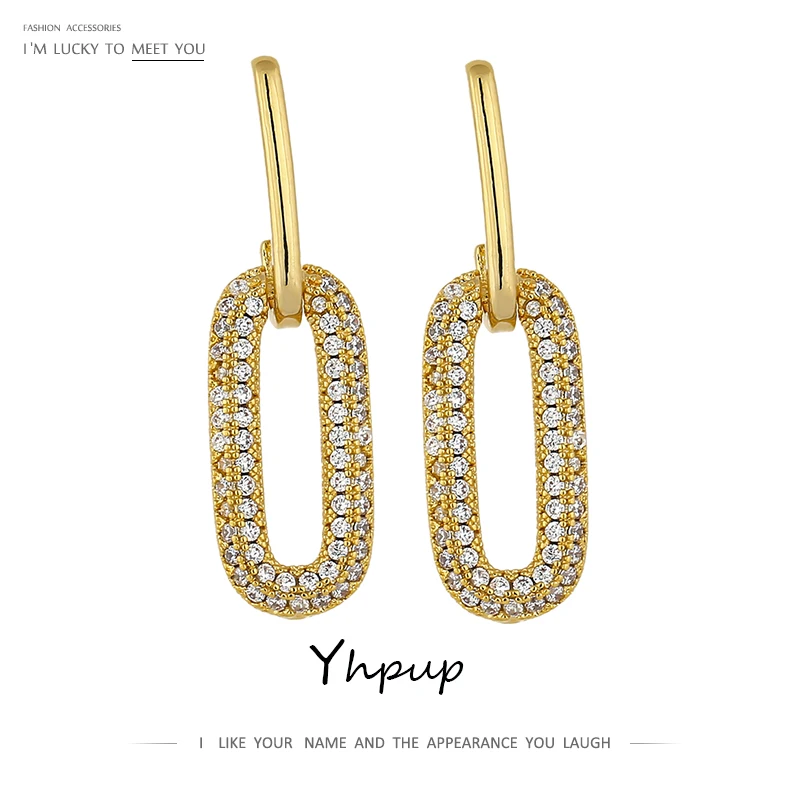 

Yhpup Trendy Round Geometric CZ Drop Dangle Earrings Exquisite Shiny Cubic Zirconia Jewelry kpop Earrings for Women Wedding 2021
